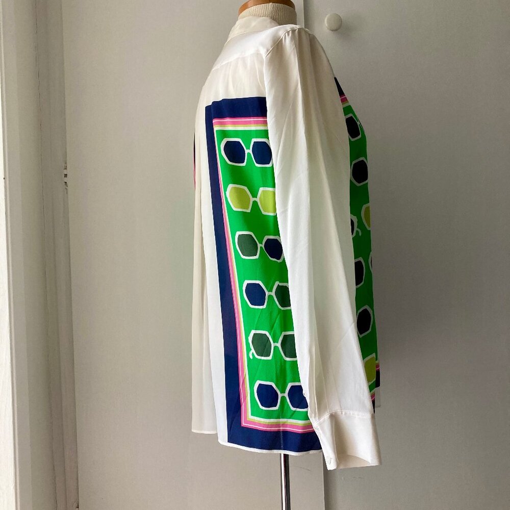 NWOT Trina Turk Redondo Long Sleeve SILK Blouse, Medium, Geometric, Button-Up - Picture 6 of 15